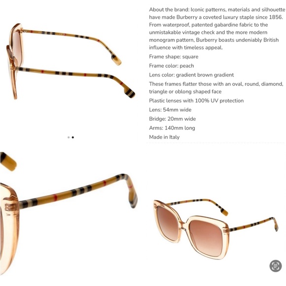 BURBERRY PEACH TRANSPARENT FRAMES WITH ICONIC VINTAGE CHECK MONOGRAM PATTERN ARM - Picture 14 of 16